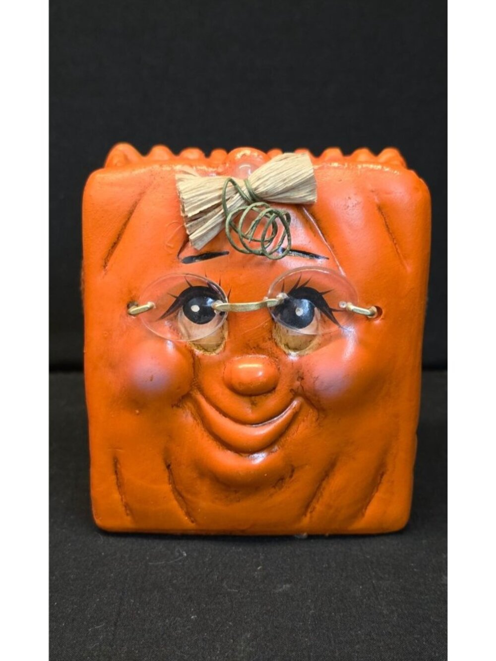 Vintage Anthropomorphic Orange Grandma 4" Ceramic Bag or Planter Fall Halloween